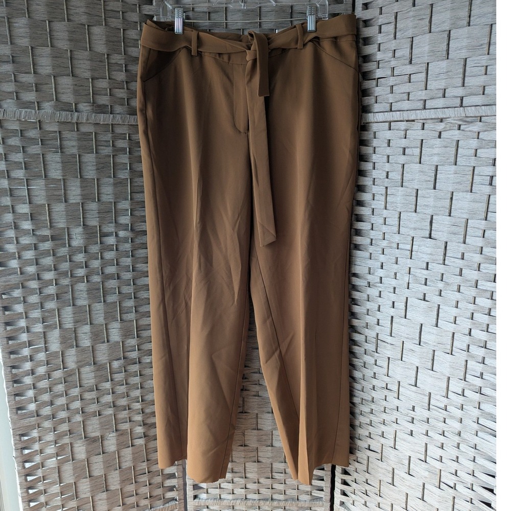 Chico's Drapey Wide Leg Camel Brown Tie Waist Trousers XL *Unfinished Hem